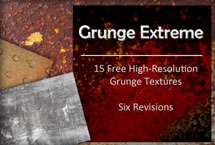 A thumbnail image that says grunge extreme 15 free high resolution grunge textures six revisions.
